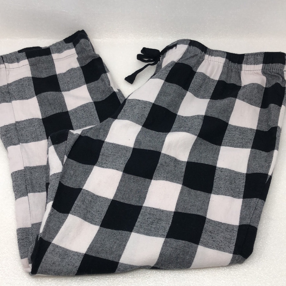 Old Navy Pajama Pants Black & White Plaid Print Pull On With Drawstring Size XL